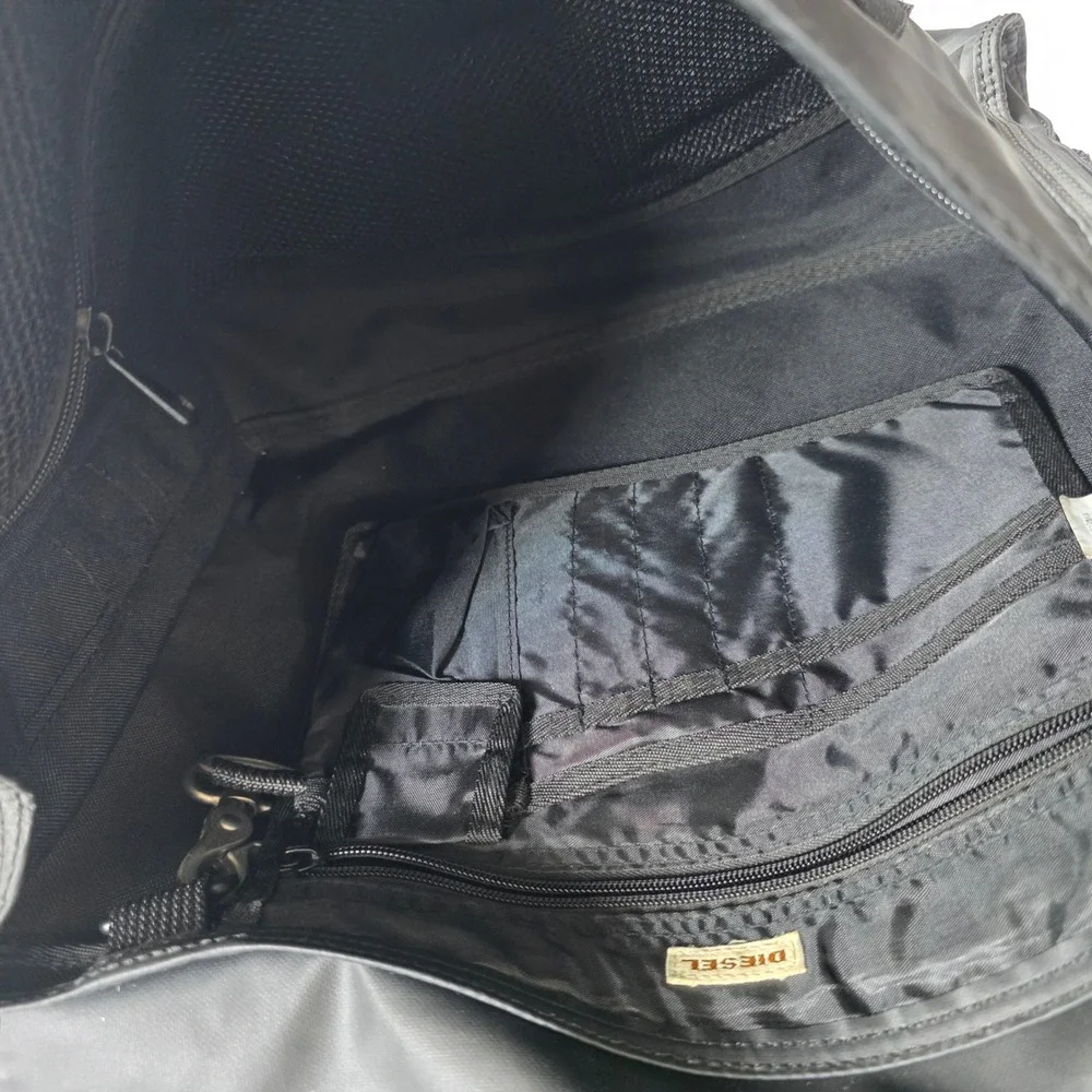 Y2K Diesel Black Nylon Messenger Bag Tonal Logo Utility Crossbody Adj Strap